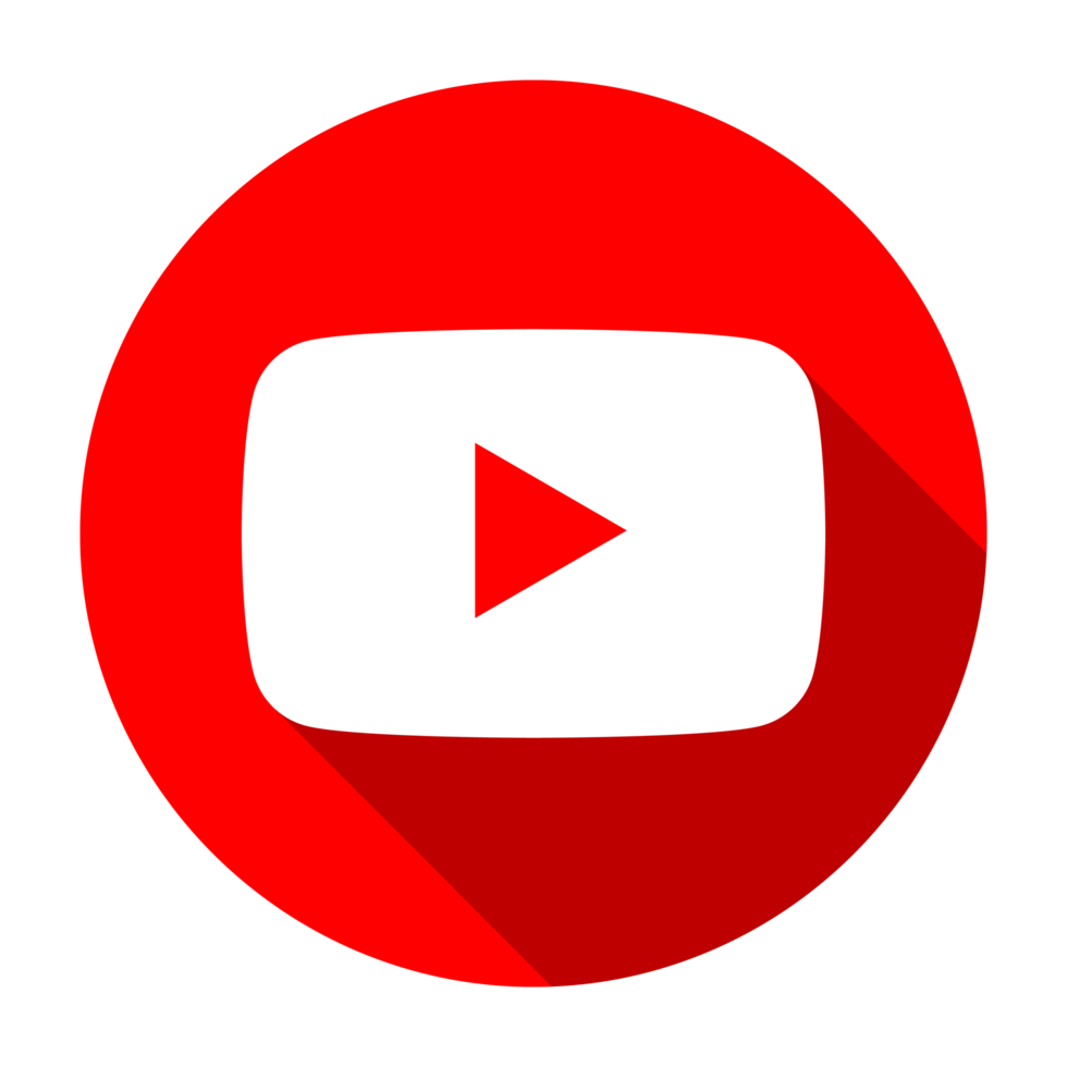YouTube logo with red circle and white play button on a white background